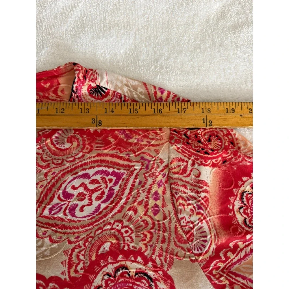 JM Collection Woman Red Paisley 3/4 Sleeve Scoop Neck Top Blouse 1X - Picture 8 of 10